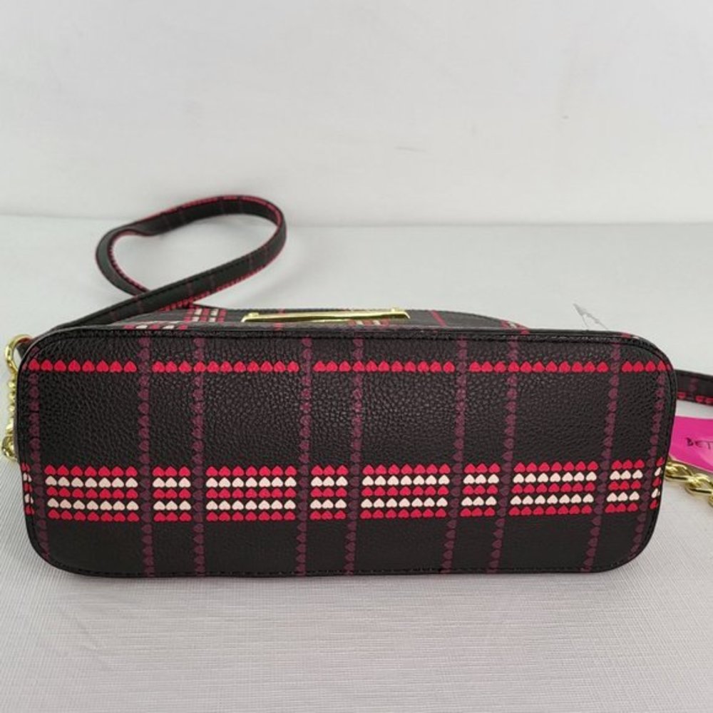 Betsey Johnson Womens Crossbody Purse‎ Heart Plaid Purse Black Pink Gold New - Picture 4 of 9